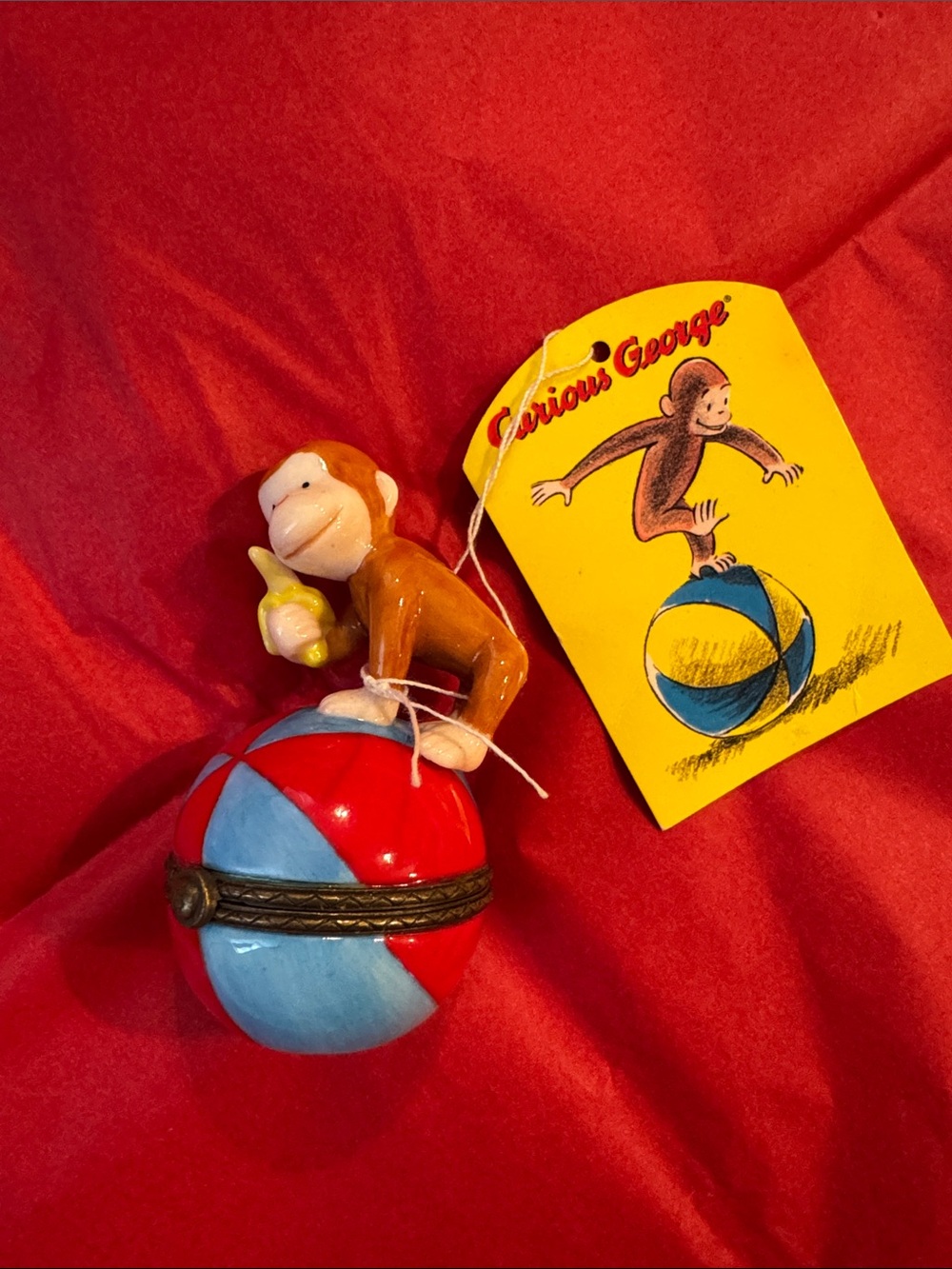 Curious George on Red & Blue Ball Kids Limoges Box